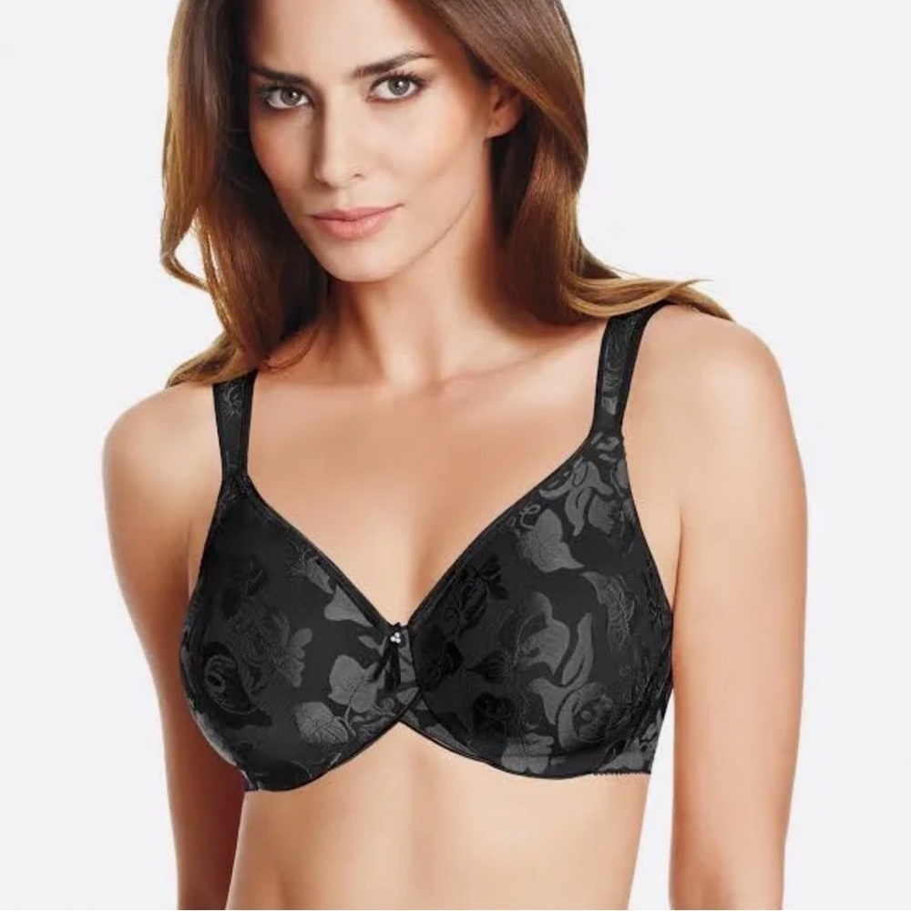 Wacoal Sz 34C The Awareness Bra Black Floral Lightly Padded Underwire Free NEW